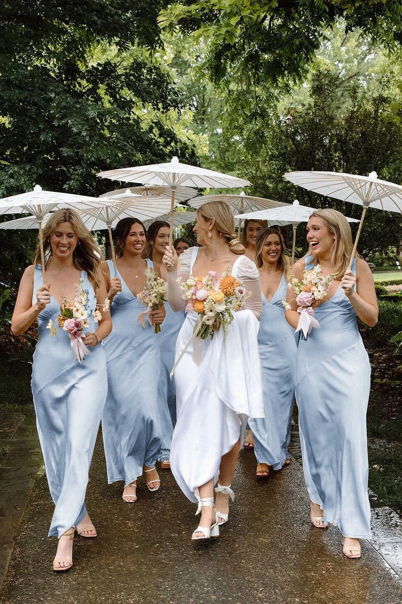 Charming Sheath V Neck Stretch Satin Bridesmaid Dresses
