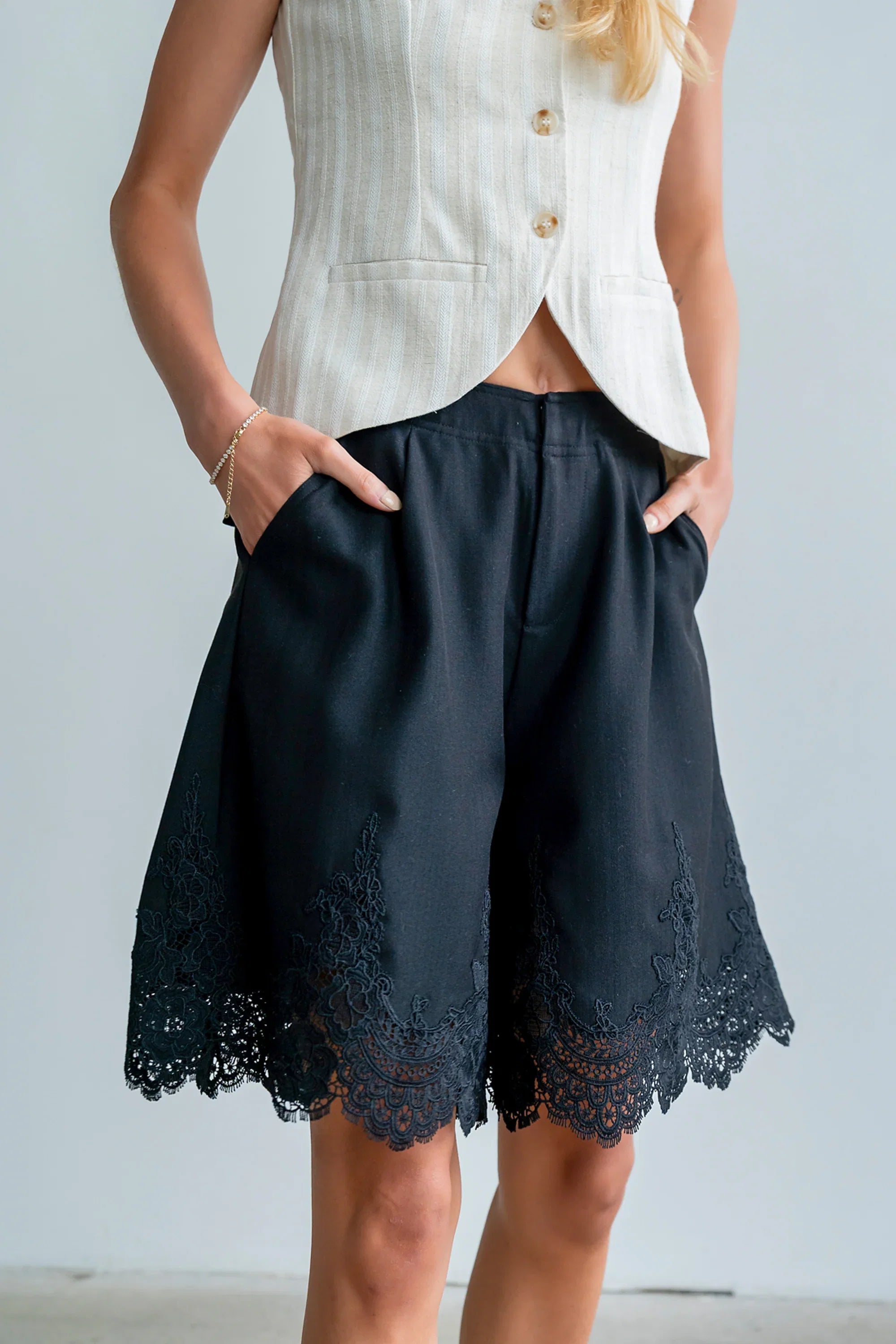 Mazie Lace Trim Shorts in Black