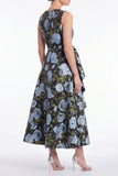 Floral A Line Blue Jacquard Round Neck Midi Mother of the Bride Dress