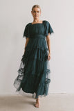 Eugena Ruffled Maxi Dress in Hunter Green FINAL SALE