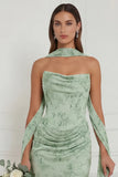 Strapless Floral Dusty Sage Bridesmaid Dress with Scarf