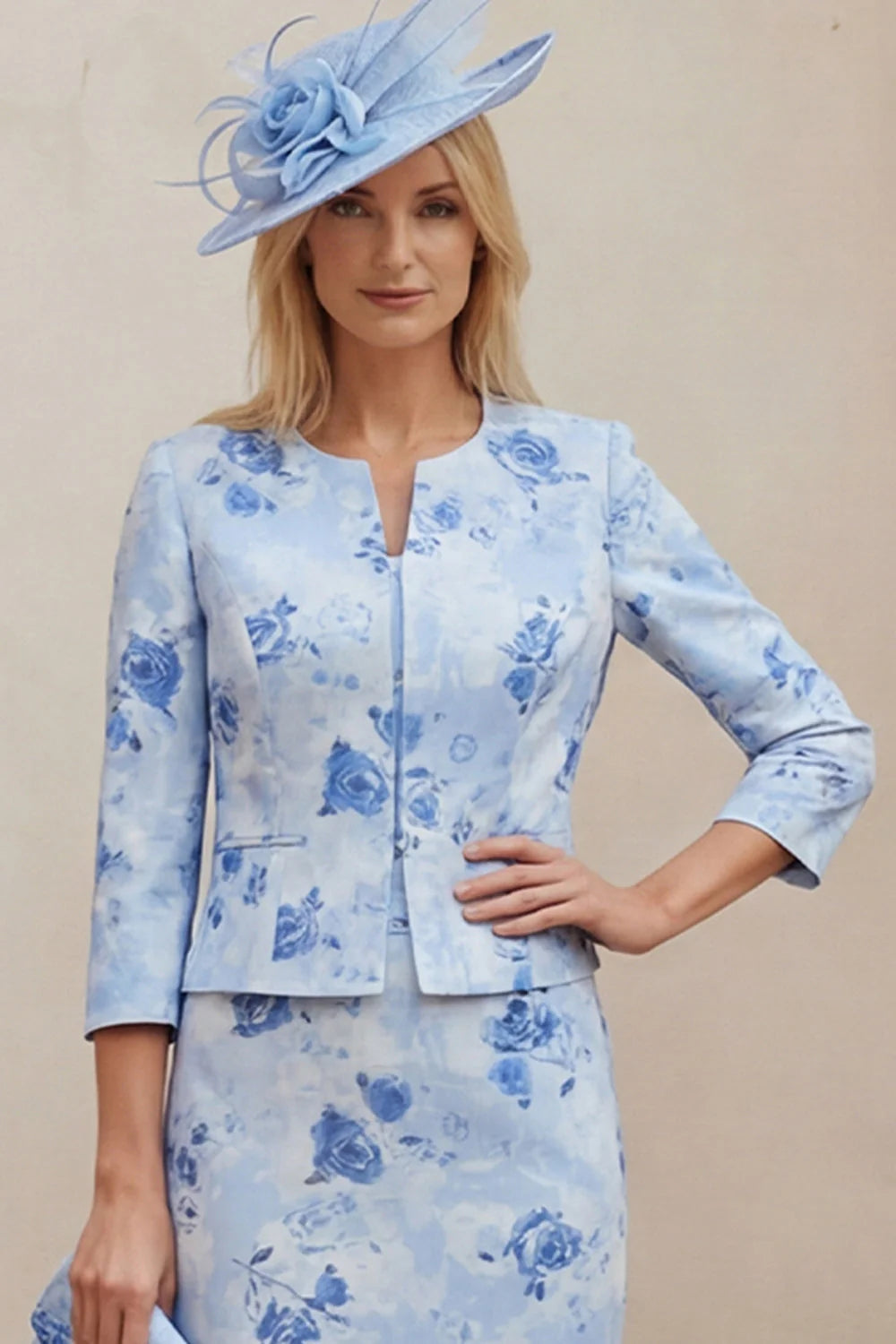 Light Blue 2 Piece Floral Mother of the Bride Dress with Jacket