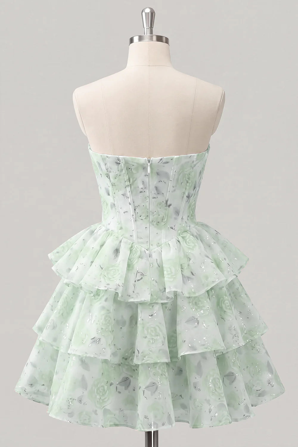 Strapless Floral A Line Sequin Corset Pink Homecoming Dress