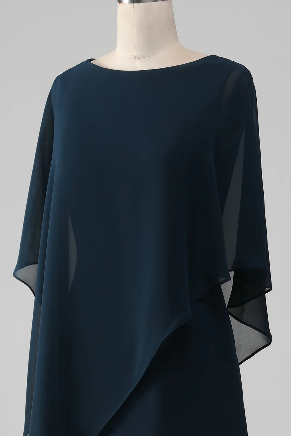Navy A Line Scoop Tea Length Chiffon Mother of the Bride Dress