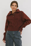 Irene Cable Knit Sweater in Burgundy FINAL SALE
