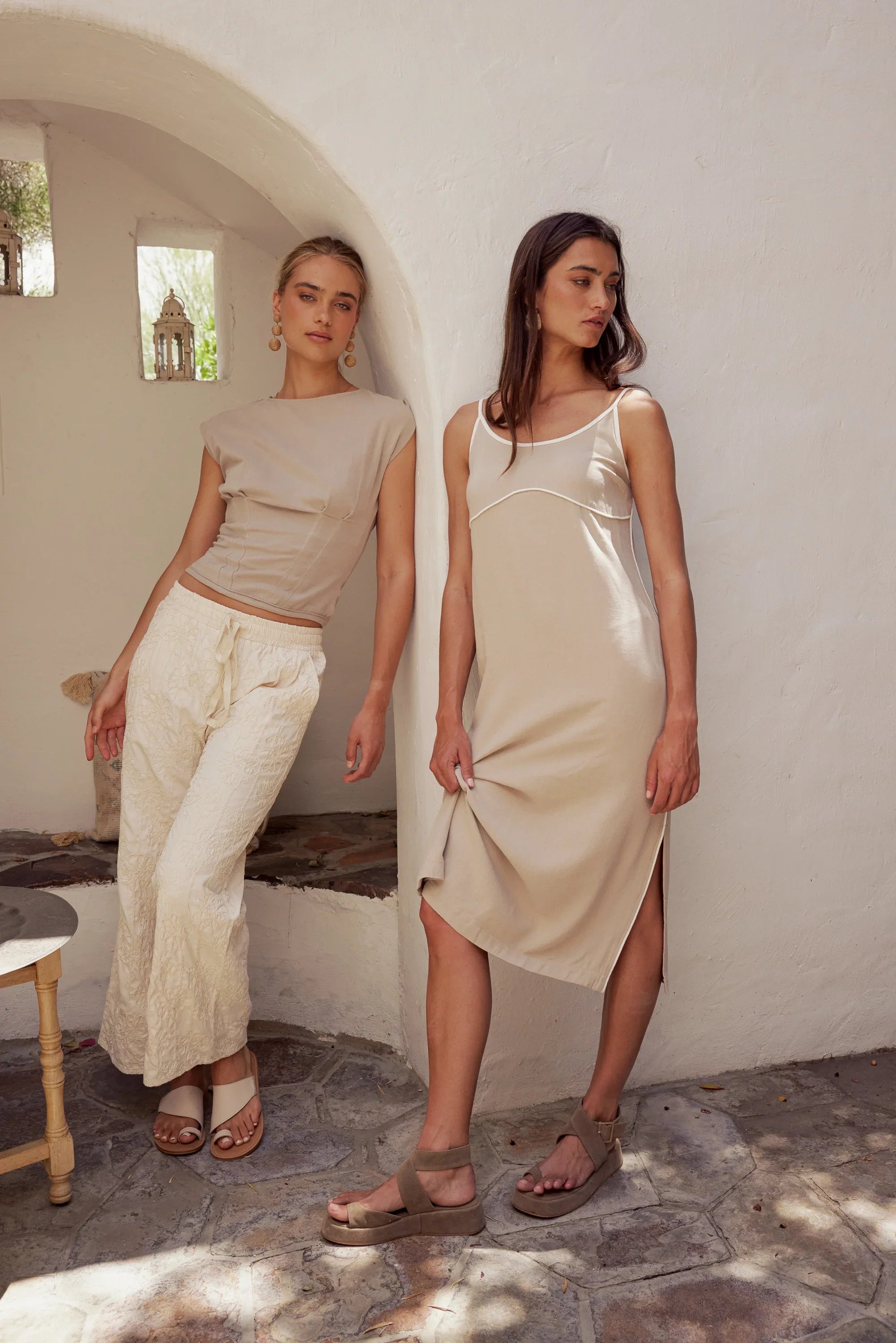 Joanna Contrast Midi Dress in Taupe FINAL SALE
