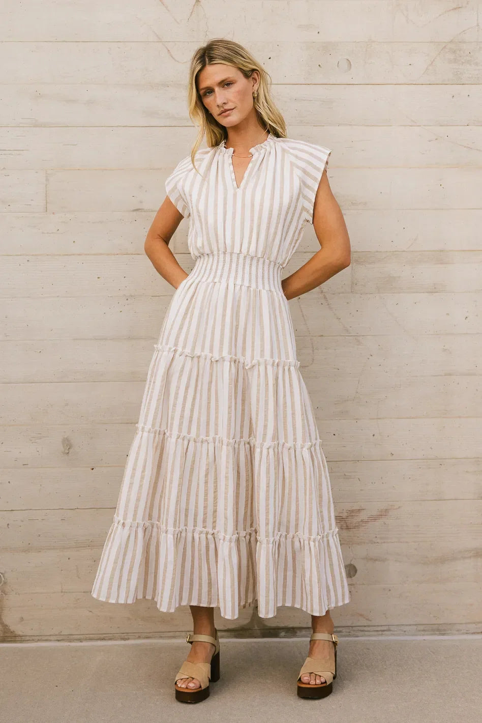 Claire Striped Maxi Dress in Taupe FINAL SALE