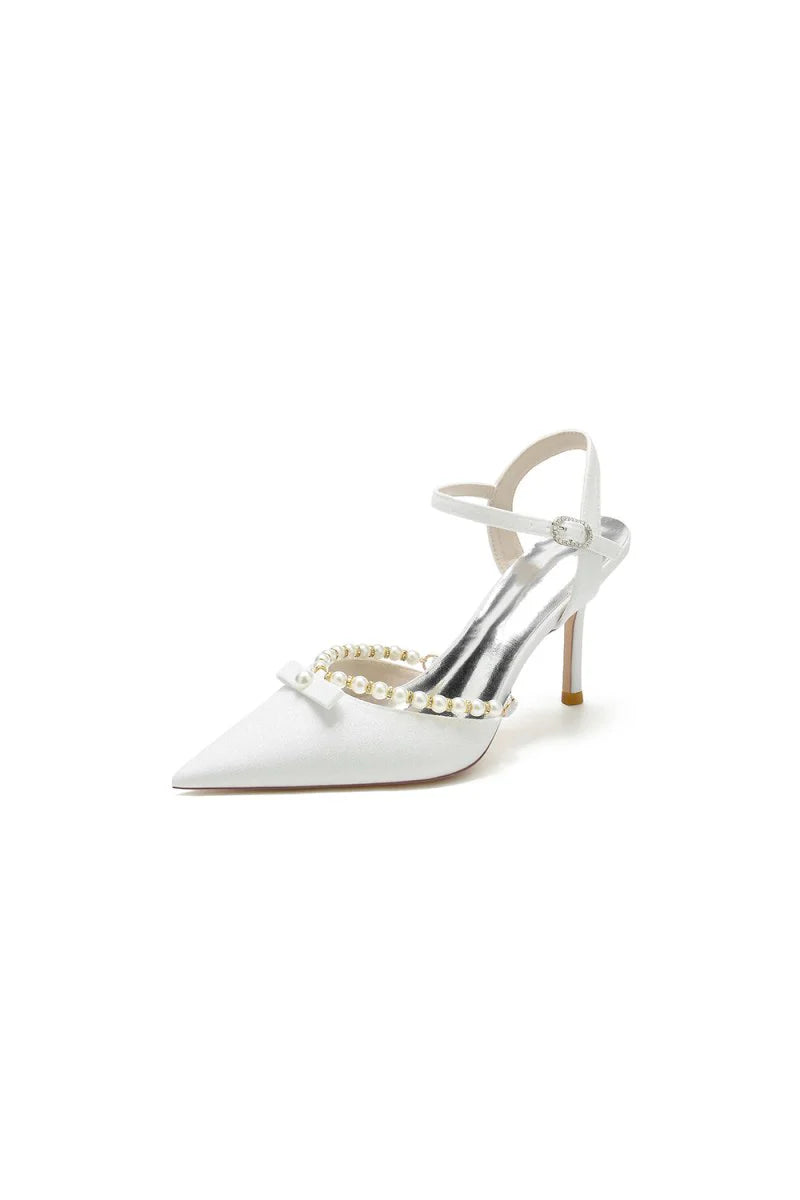 Pointed Toe Pearl Glitter Wedding Shoes With Bow