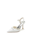 Pointed Toe Pearl Glitter Wedding Shoes With Bow