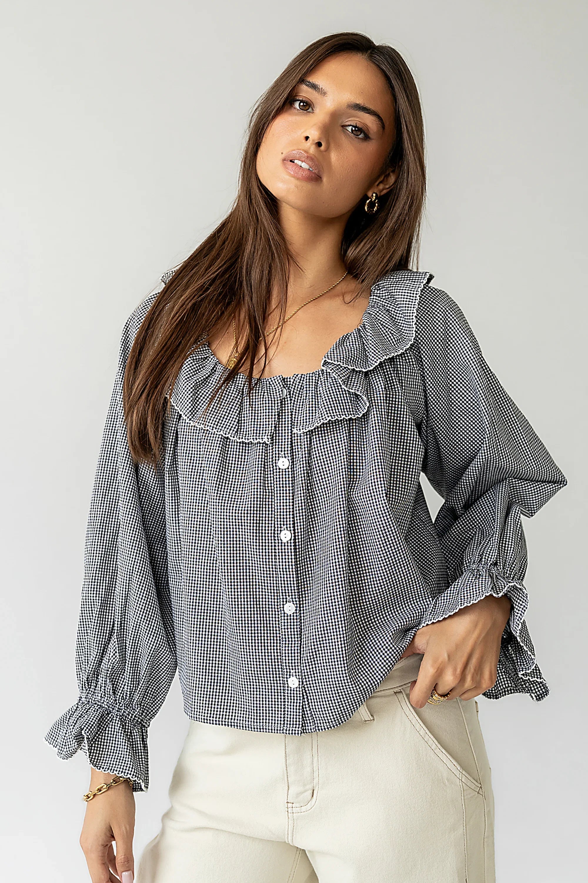 Ayla Gingham Blouse in Black