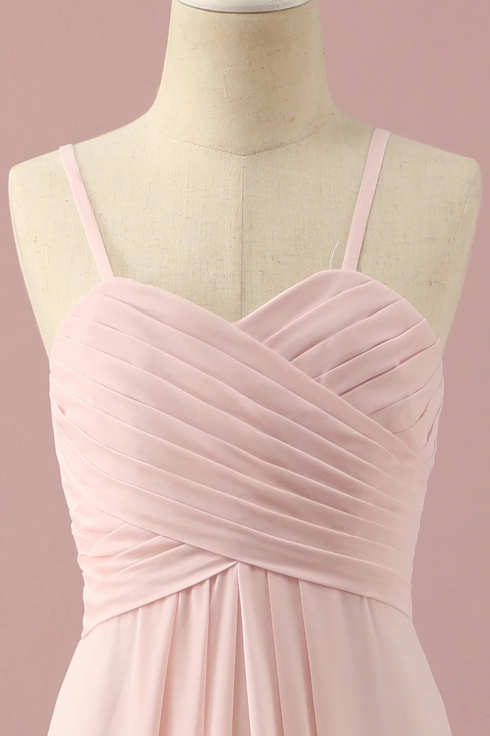 Light Pink A Line Spaghetti Straps Floor Length Chiffon Junior Bridesmaid Dress