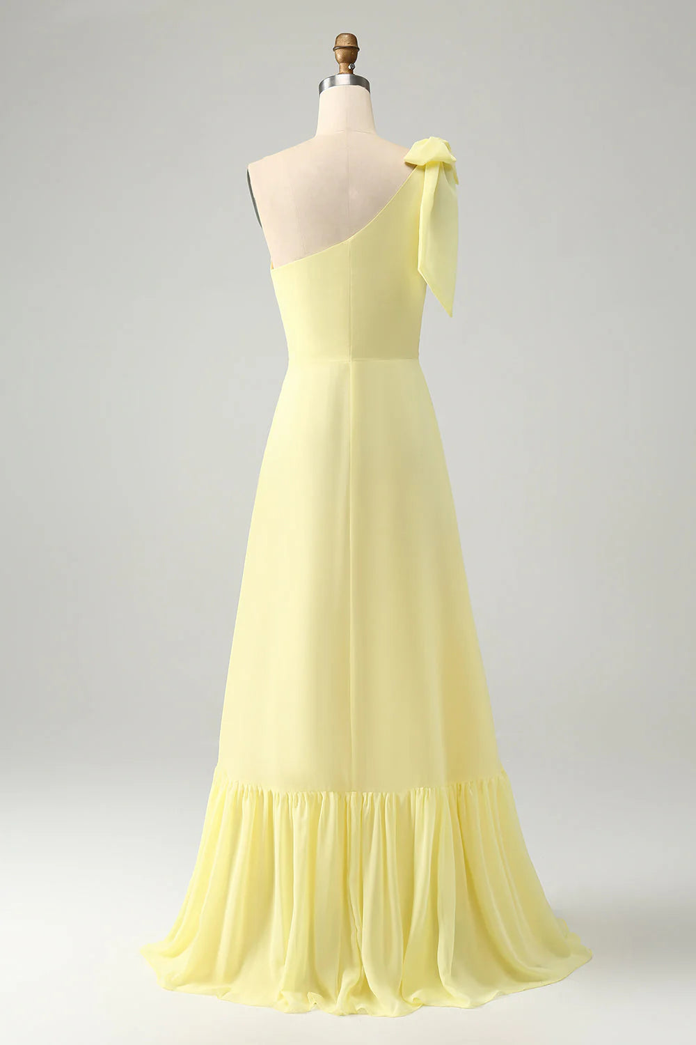 Yellow A Line One Shoulder Pleated Long Maxi Wedding Party Guest Dress with Slit