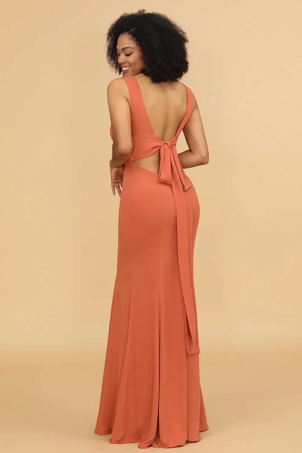 Sunset Mermaid V neck Bridesmaid Dress With Ruffles
