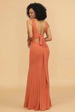 Sunset Mermaid V neck Bridesmaid Dress With Ruffles