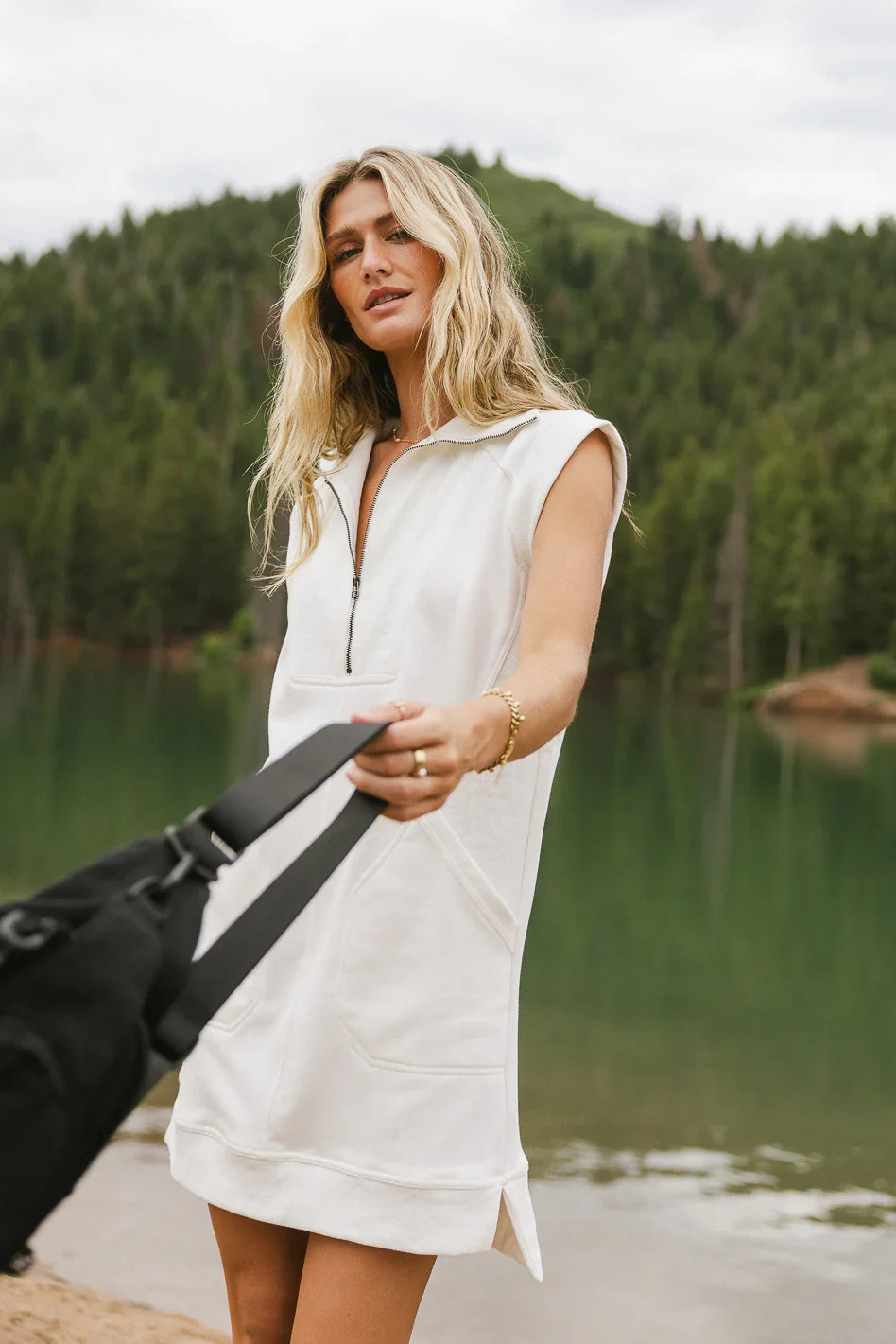 Emory Quarter Zip Dress in Ivory FINAL SALE