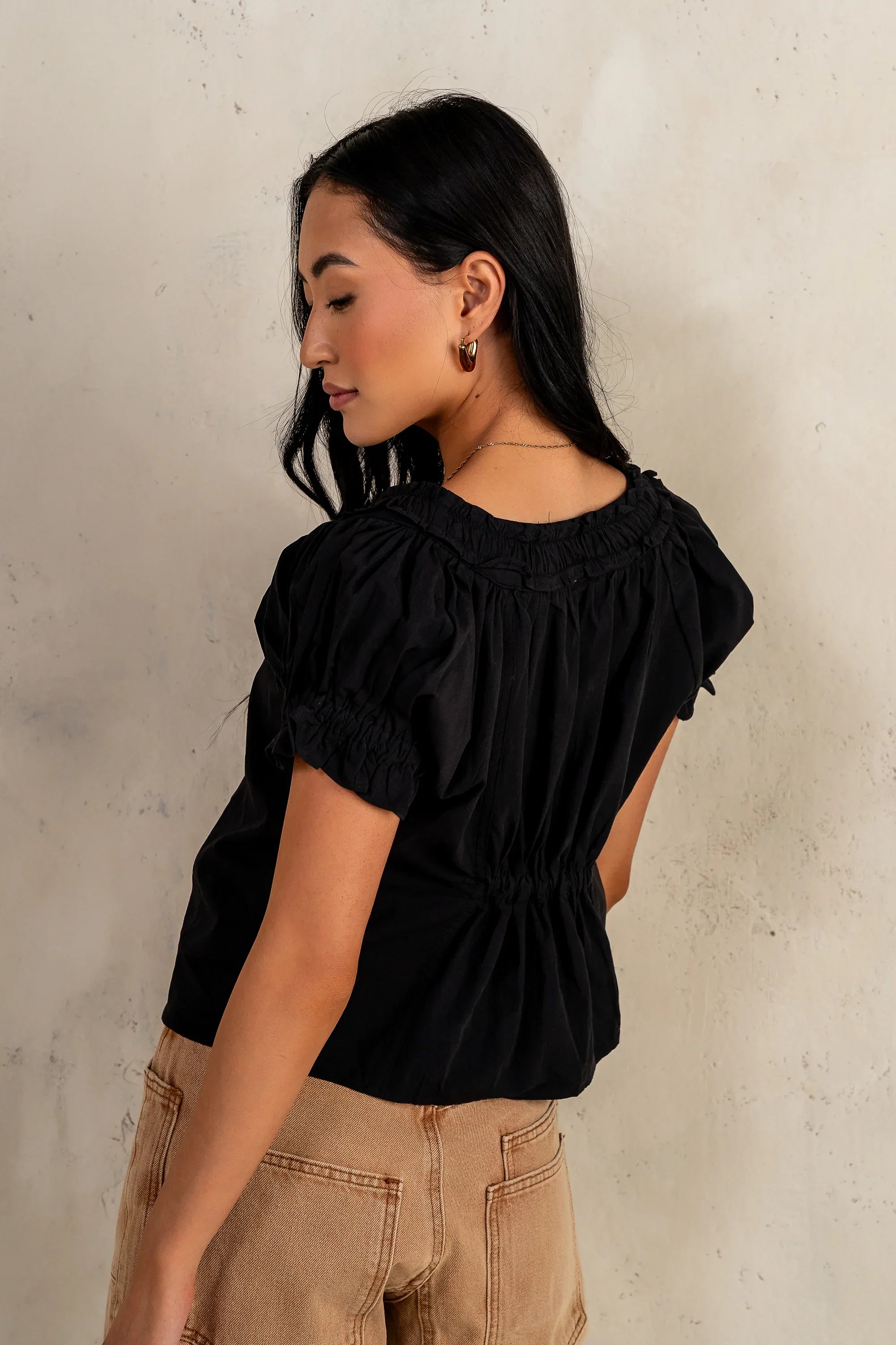 Payton Button Front Blouse in Black FINAL SALE