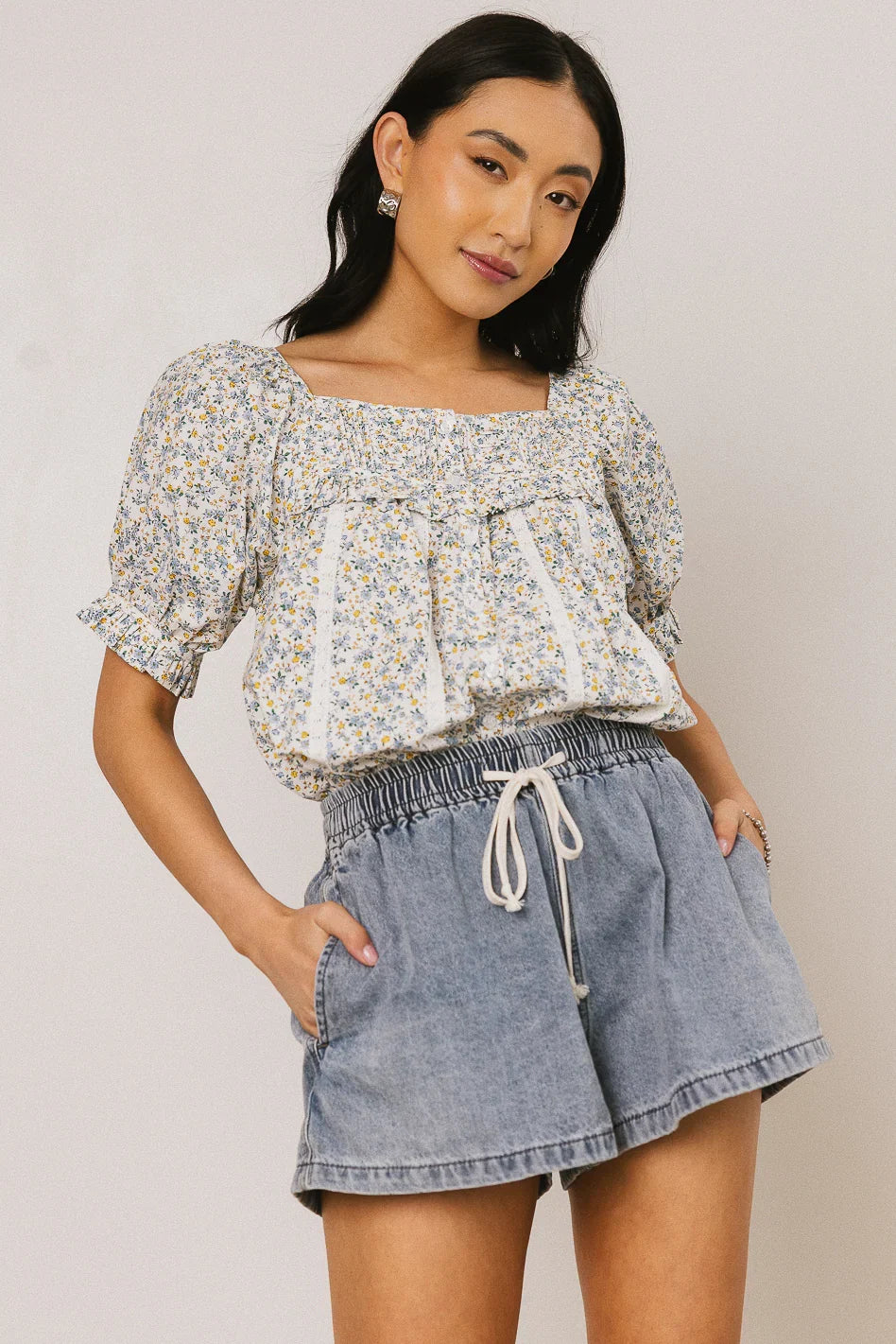 Tiffany Floral Blouse in Blue FINAL SALE