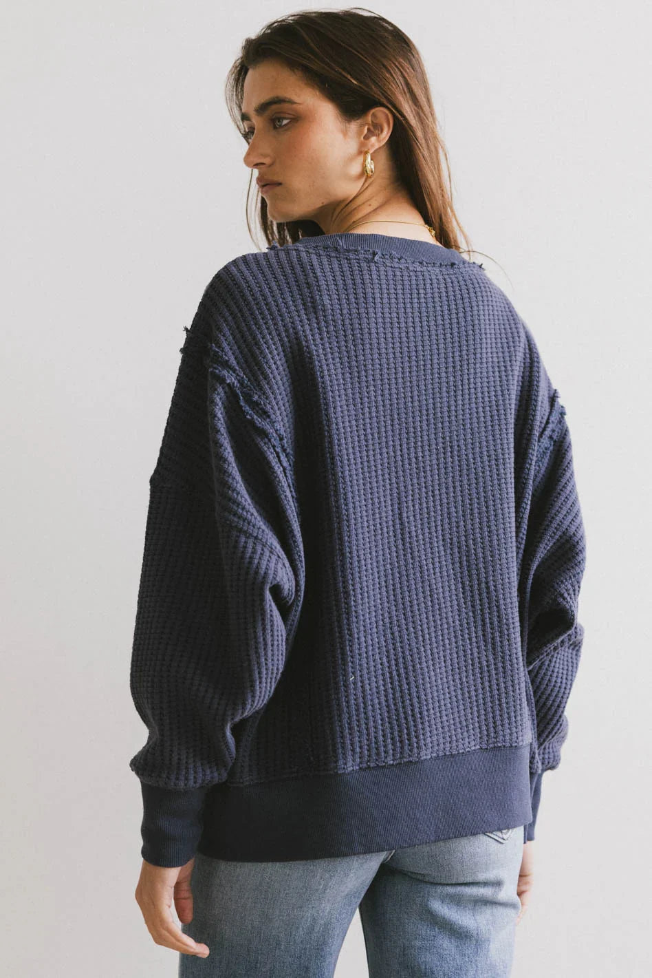 Ellis Waffle Knit Top in Navy FINAL SALE