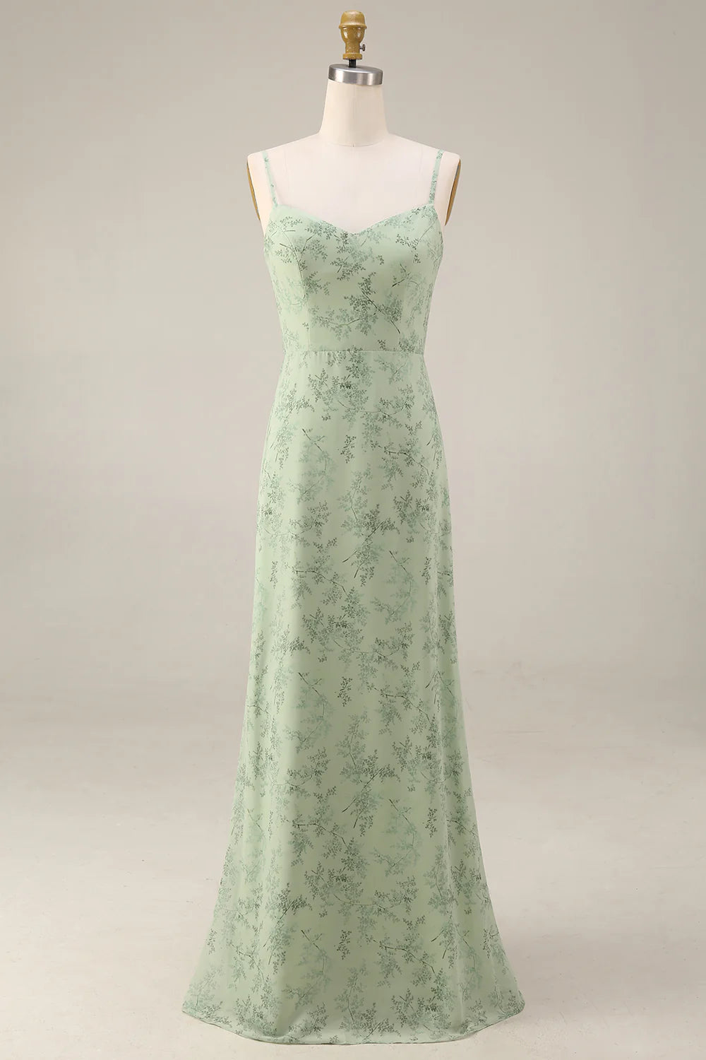 Dusty Sage Floral 2 Piece Chiffon A Line Wedding Guest Dress with Cape