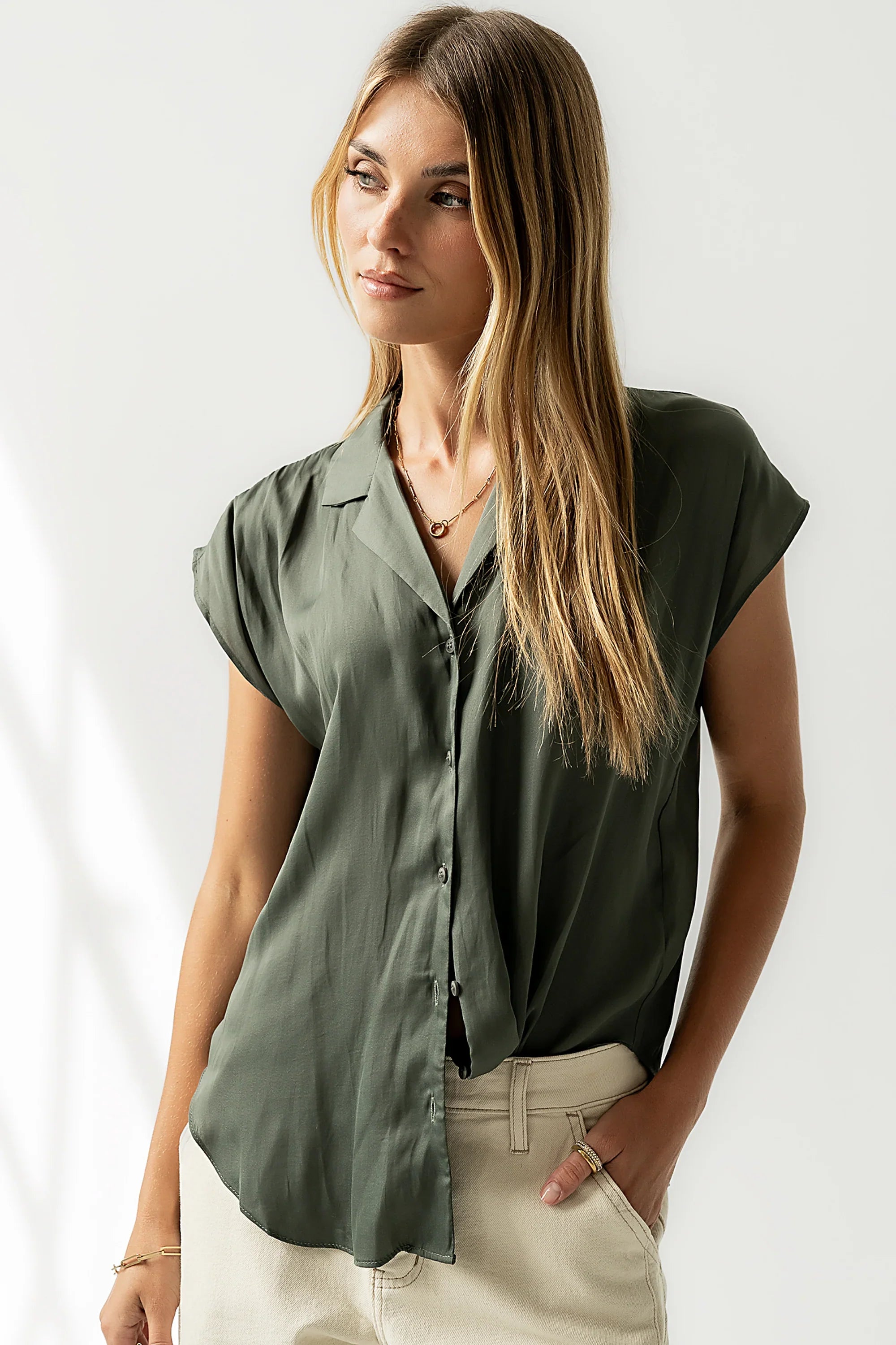 Poppy Collared Blouse in Green FINAL SALE