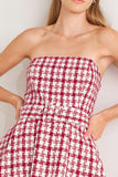 RED CHECK TWEED MINI DRESS
