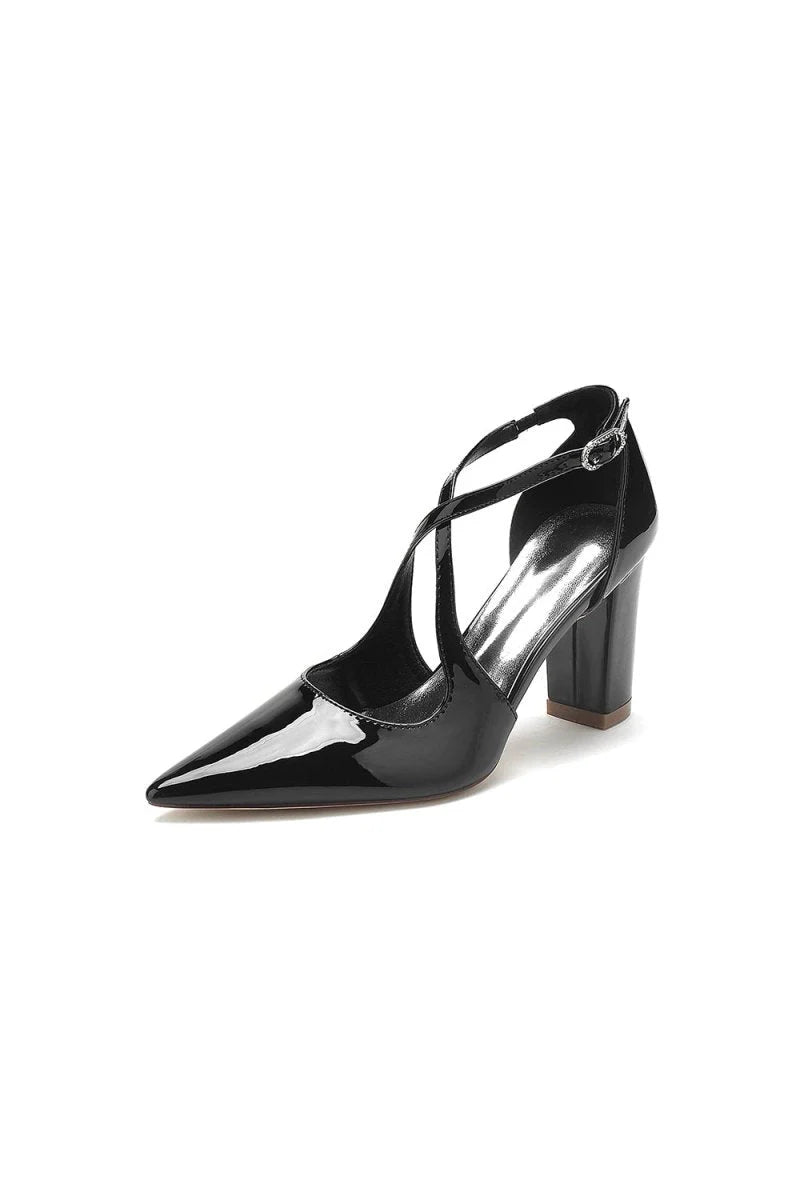 Rose Pink High Heels with Crossed Straps and Metal Buckle U22014 108