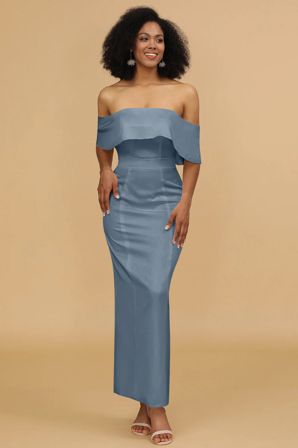 Mermaid Off the Shoulder Floor Length Satin Bridesmaid Dress