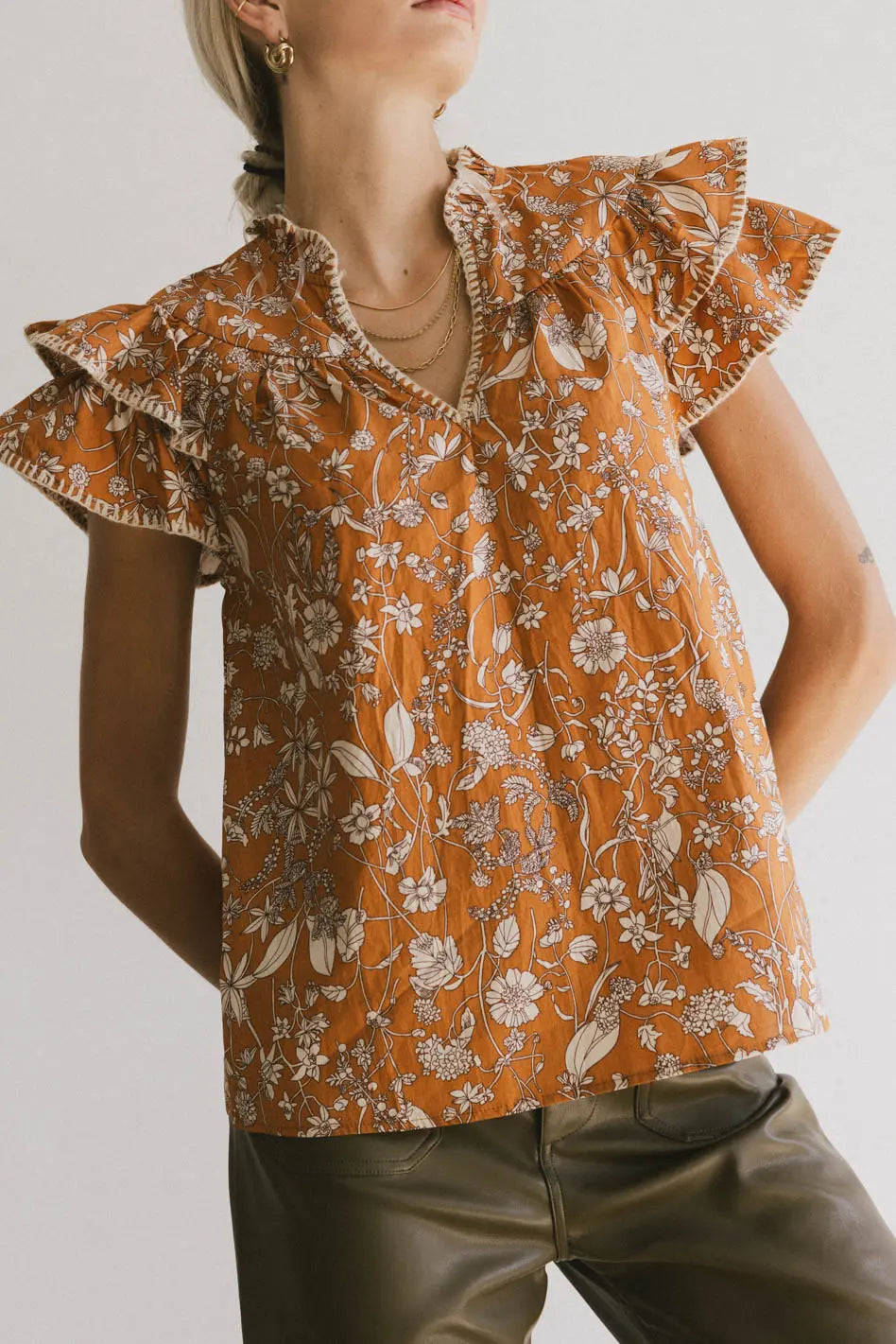Rikki Printed Blouse in Camel FINAL SALE