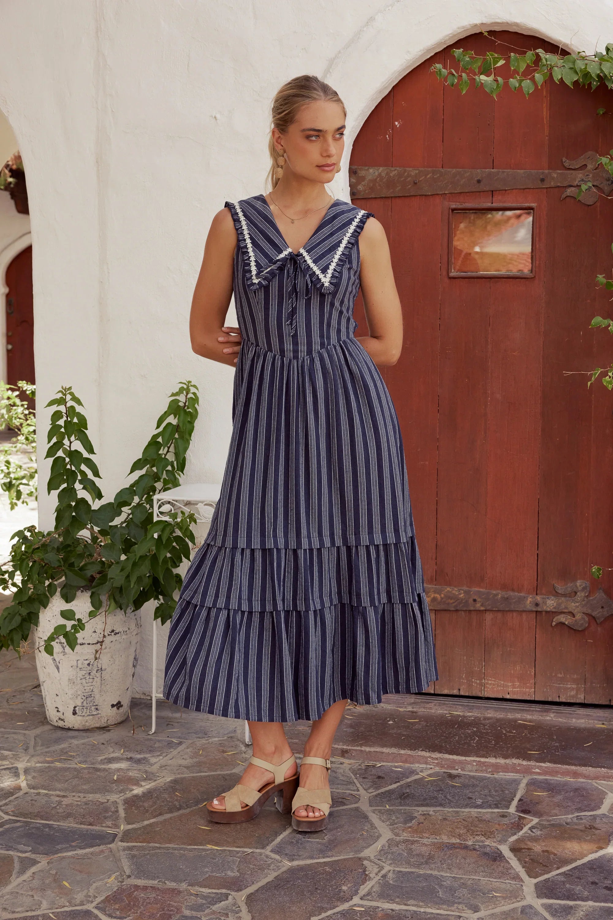 Miya Collared Midi Dress in Navy FINAL SALE