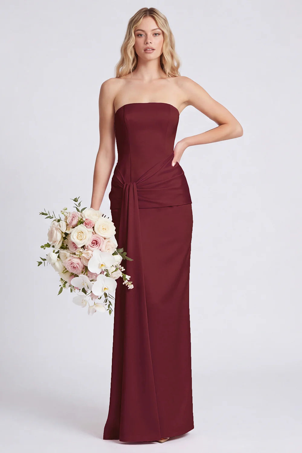 Strapless Mermaid Eucalyptus Bridesmaid Dress with Sash