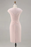 Candy Pink Sheath Ruffled Midi Mother Of Bride Dress