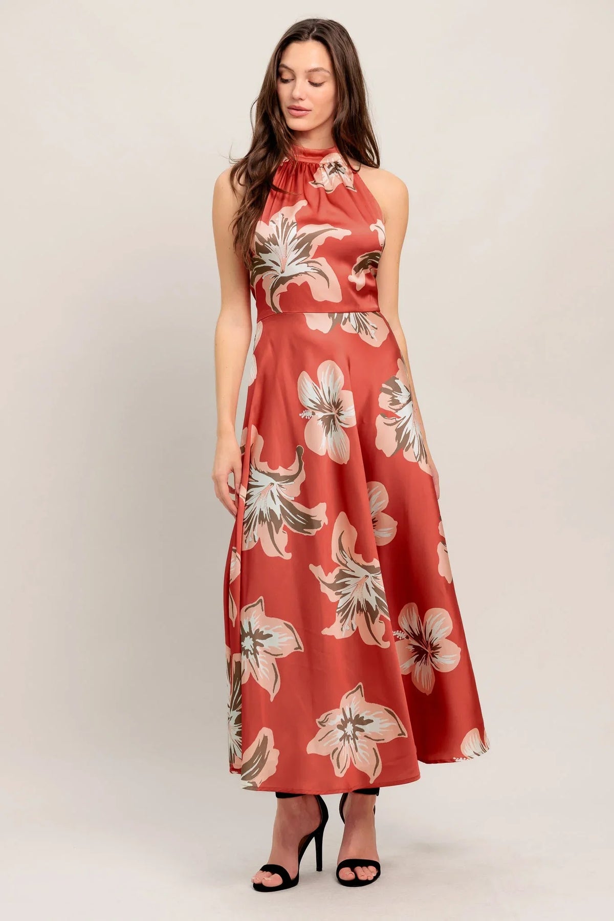 CANT LOOK AWAY CORAL RED MIDI DRESS