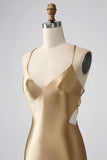Golden Bodycon Spaghetti Straps Lace up Back Short Homecoming Dress