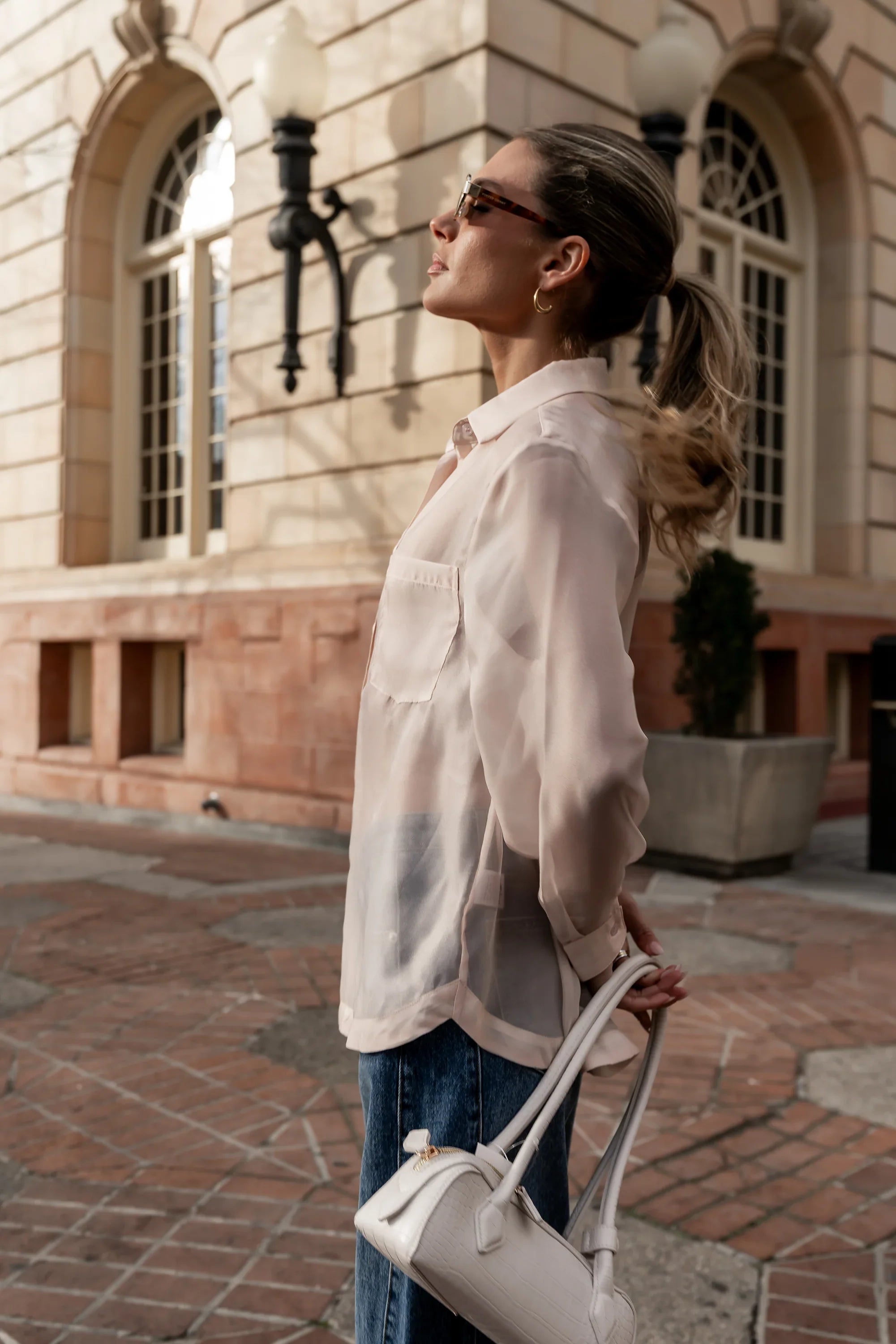 Liberty Sheer Button Up Blouse in Blush FINAL SALE