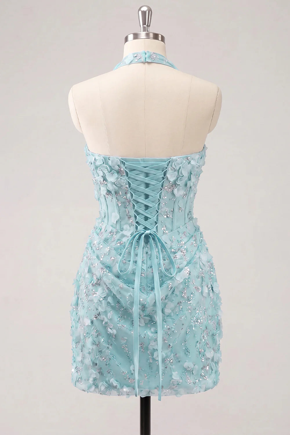 Halter Light Yellow Bodycon Corset Sequin Homecoming Dress