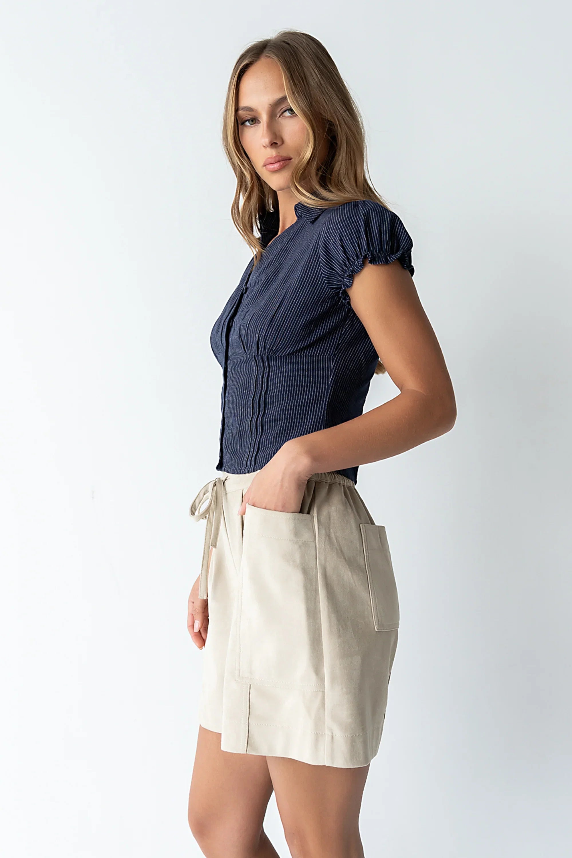 Lacie Striped Blouse in Navy