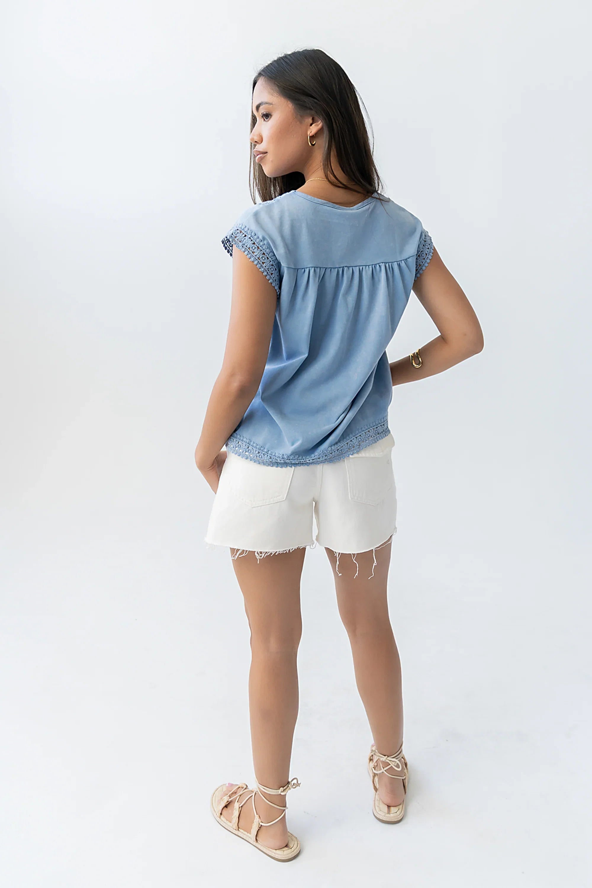 Maisey Embroidered Top in Blue