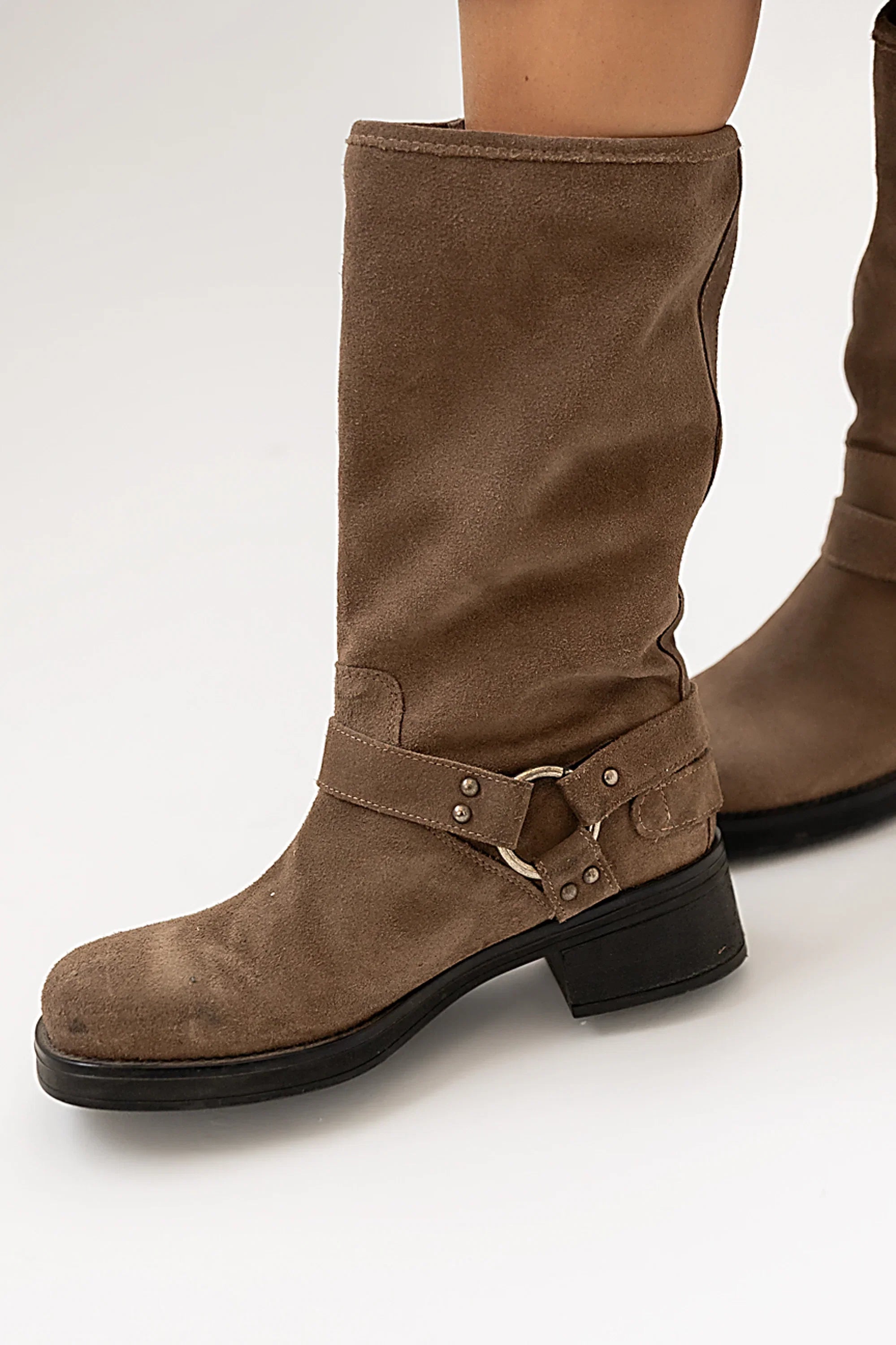 Steve Madden Astor Moto Boot in Taupe Suede FINAL SALE