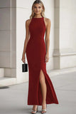 Bateau Neck Mermaid Long Black Tie Dress With Slit