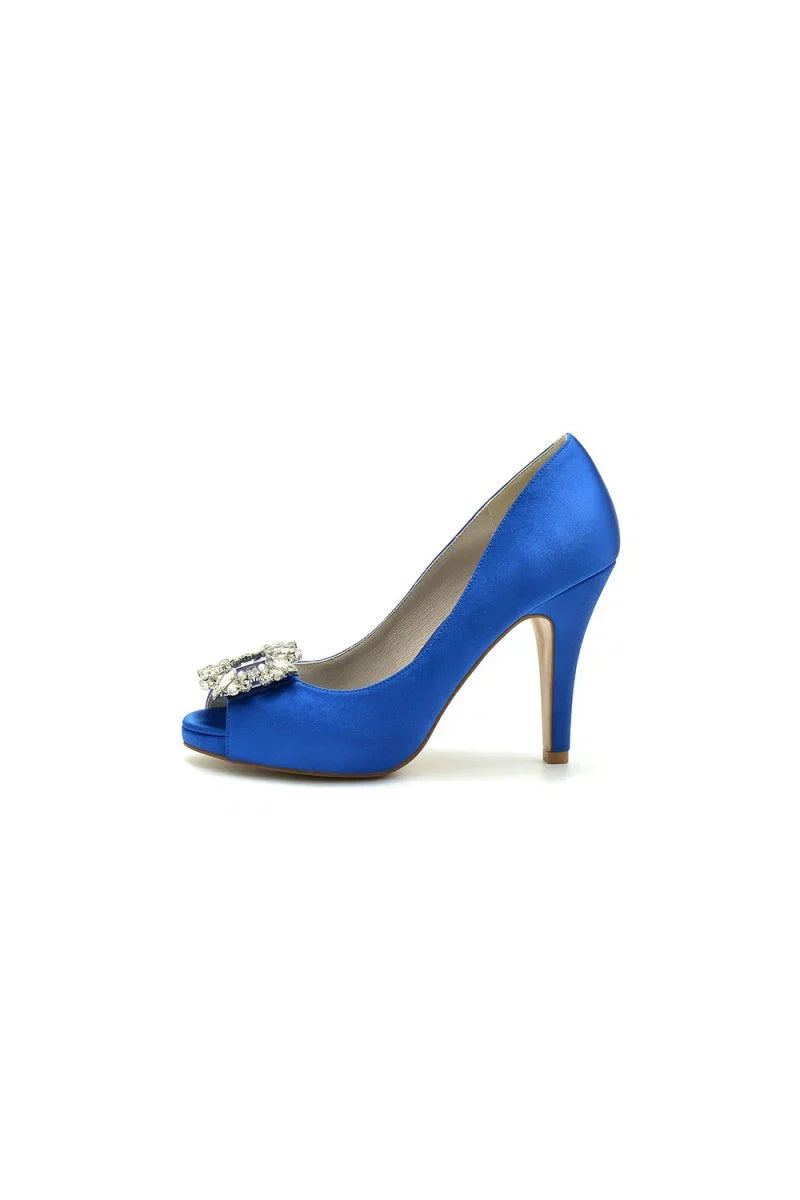 Peep Toe Slip on Stiletto Heels With Rhinestone