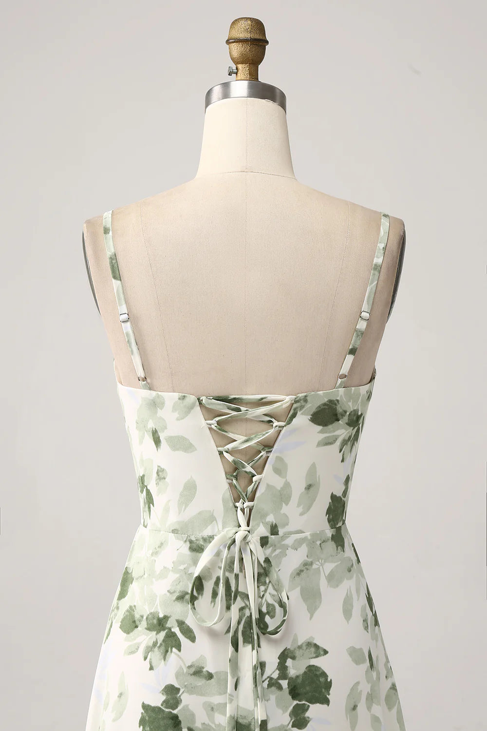 A Line Cowl Neck Printed Long Green Bridesmaid Dress With Slit