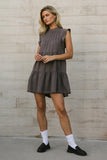 Regina Pleated Mini Dress in Charcoal FINAL SALE