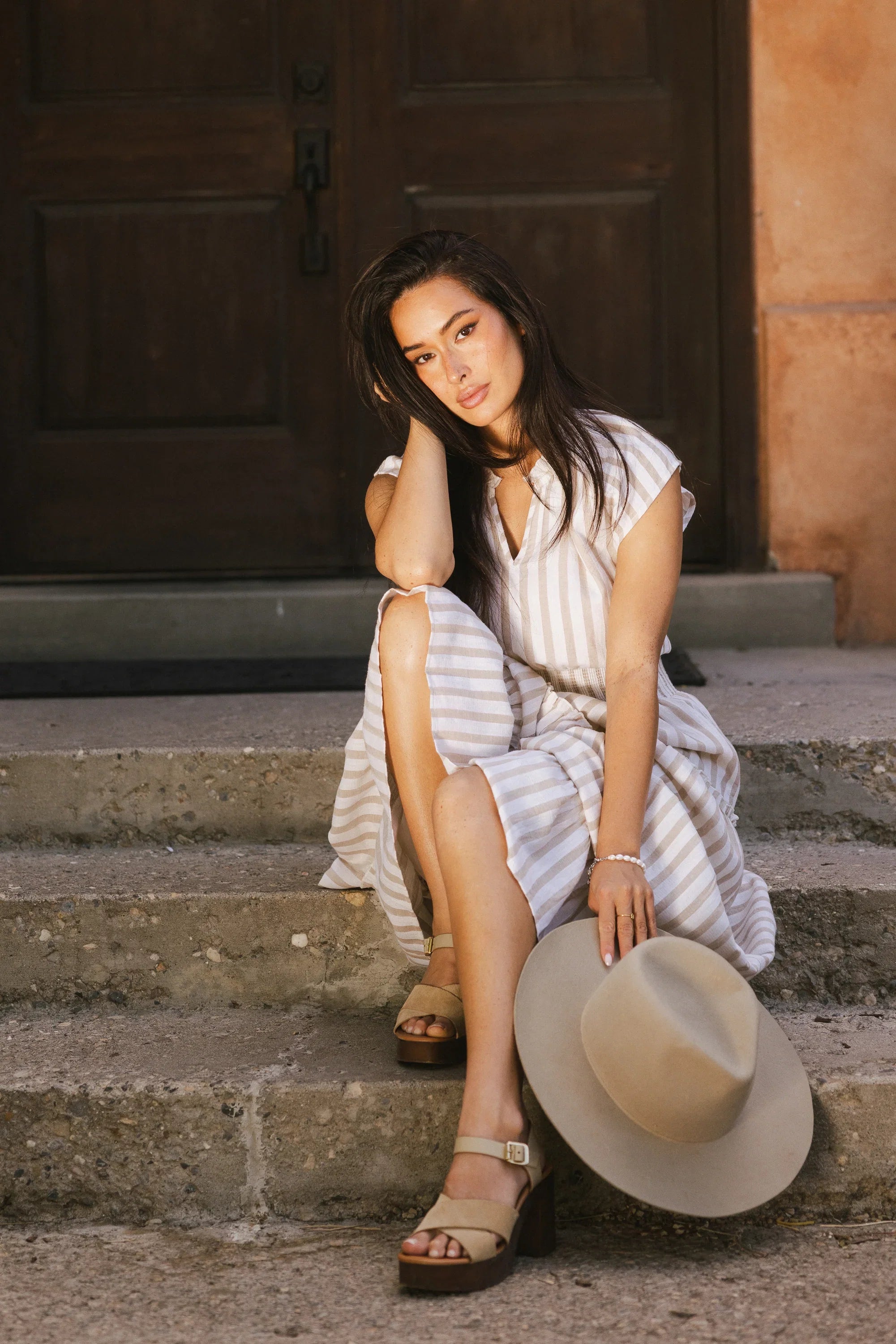 Claire Striped Maxi Dress in Taupe FINAL SALE