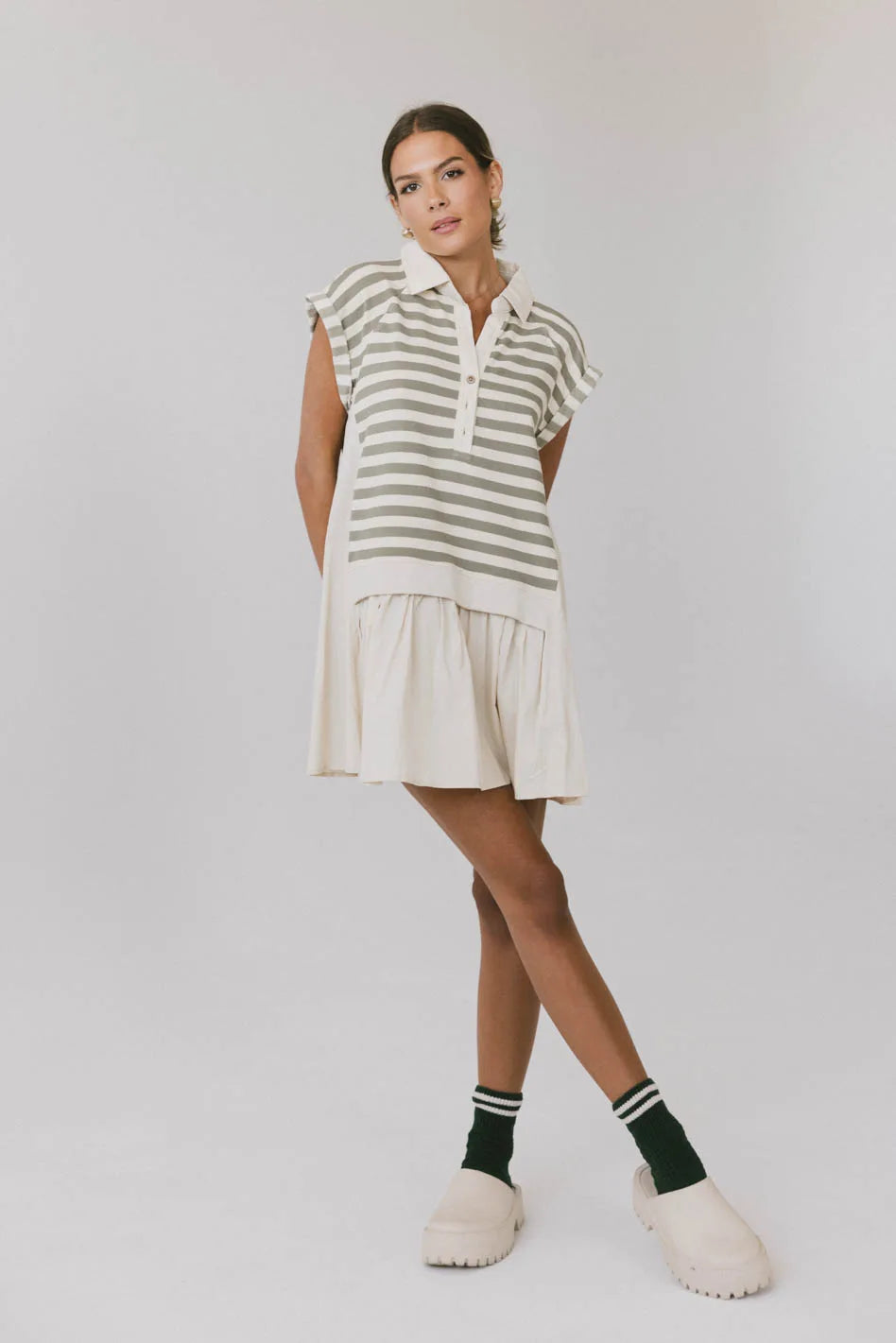 Evan Collared Mini Dress in Olive FINAL SALE