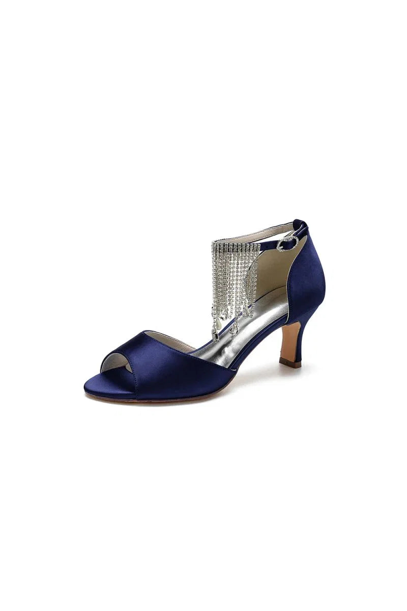 Cocktail Open Toe Tassel Strap Chunky Heels