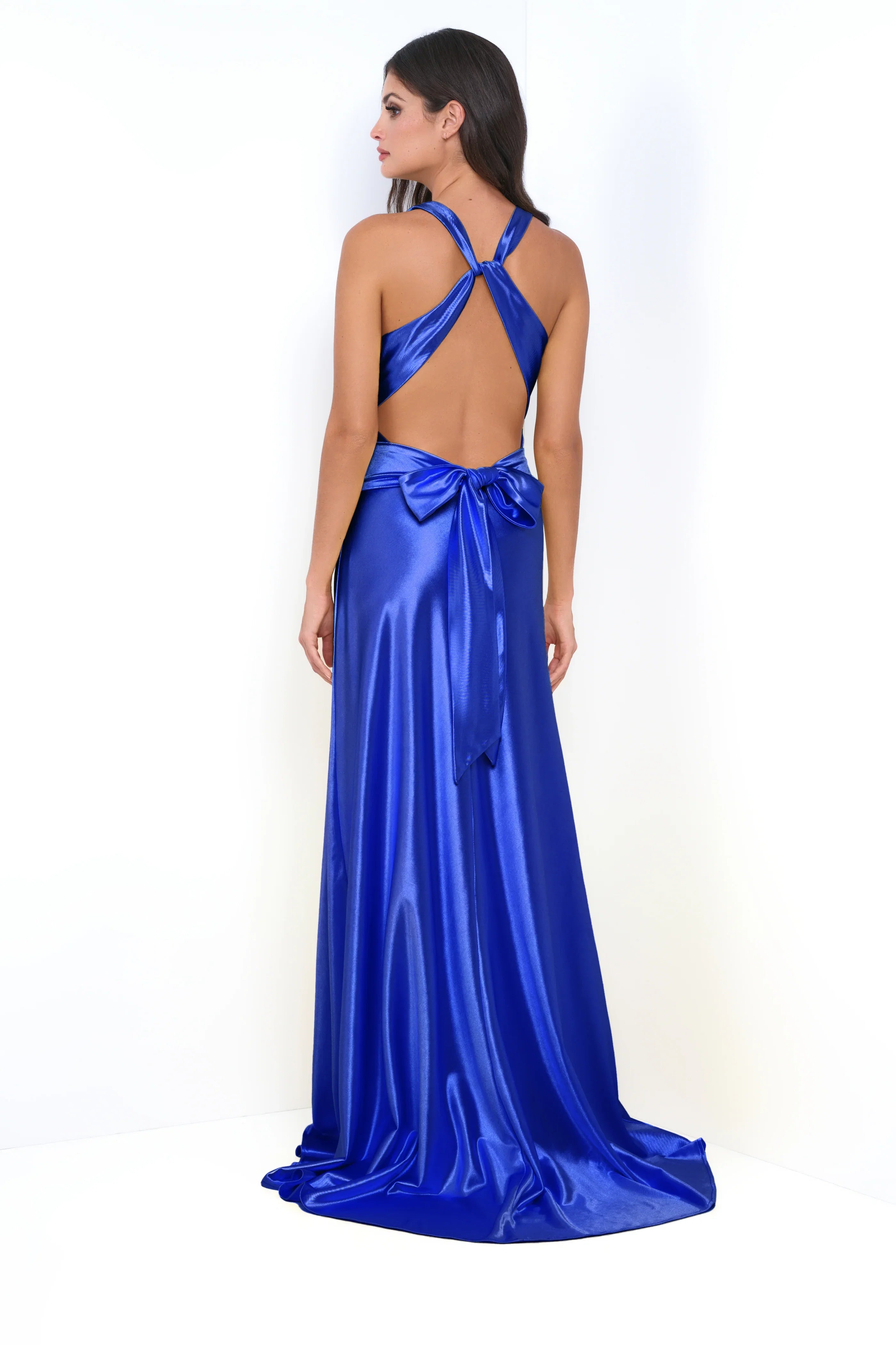 Odette Maxi Dress Royal Open Back With Adjustable Bow Tie Detail