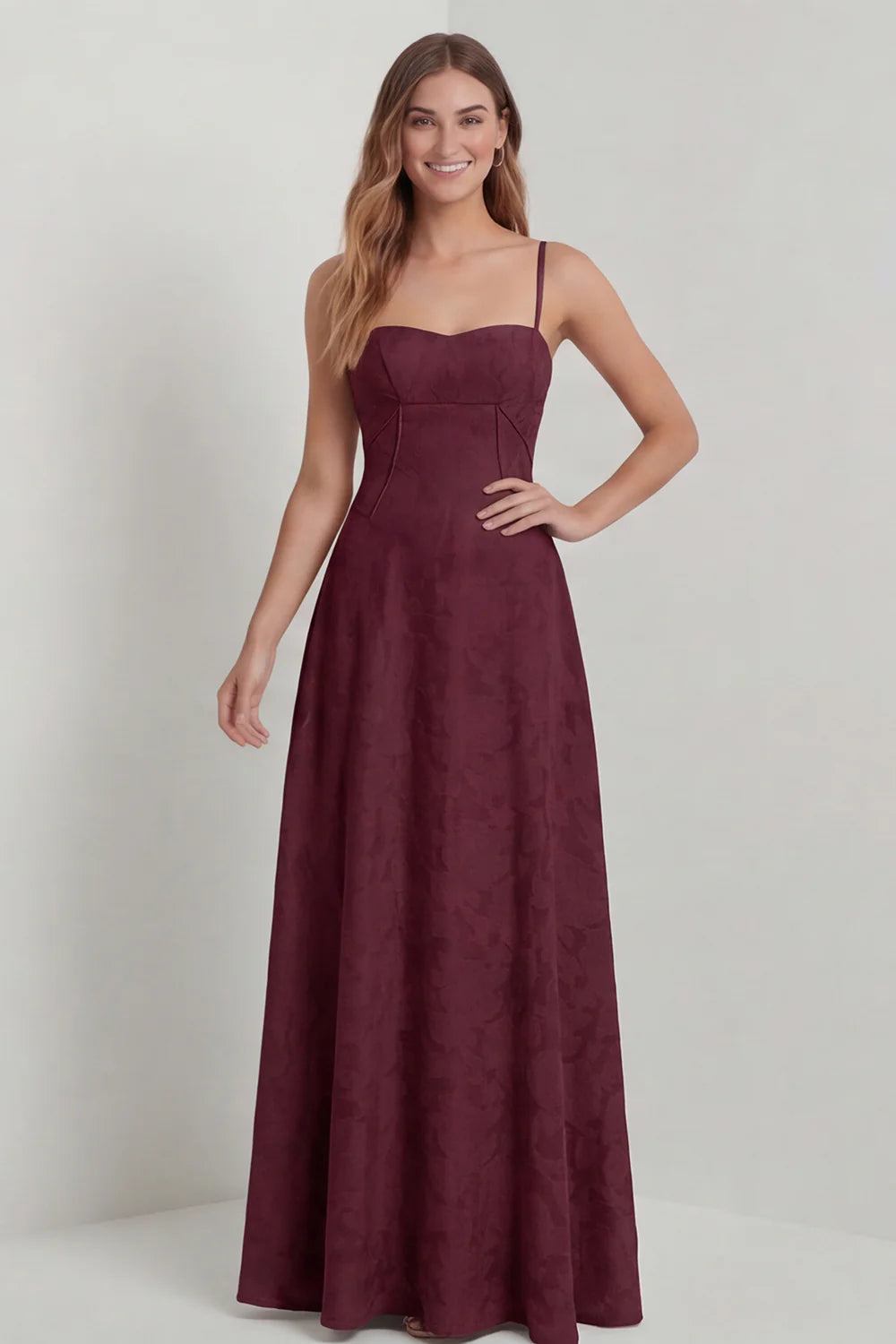 Sage Green A Line Spaghetti Straps Floral Burnout Bridesmaid Dress