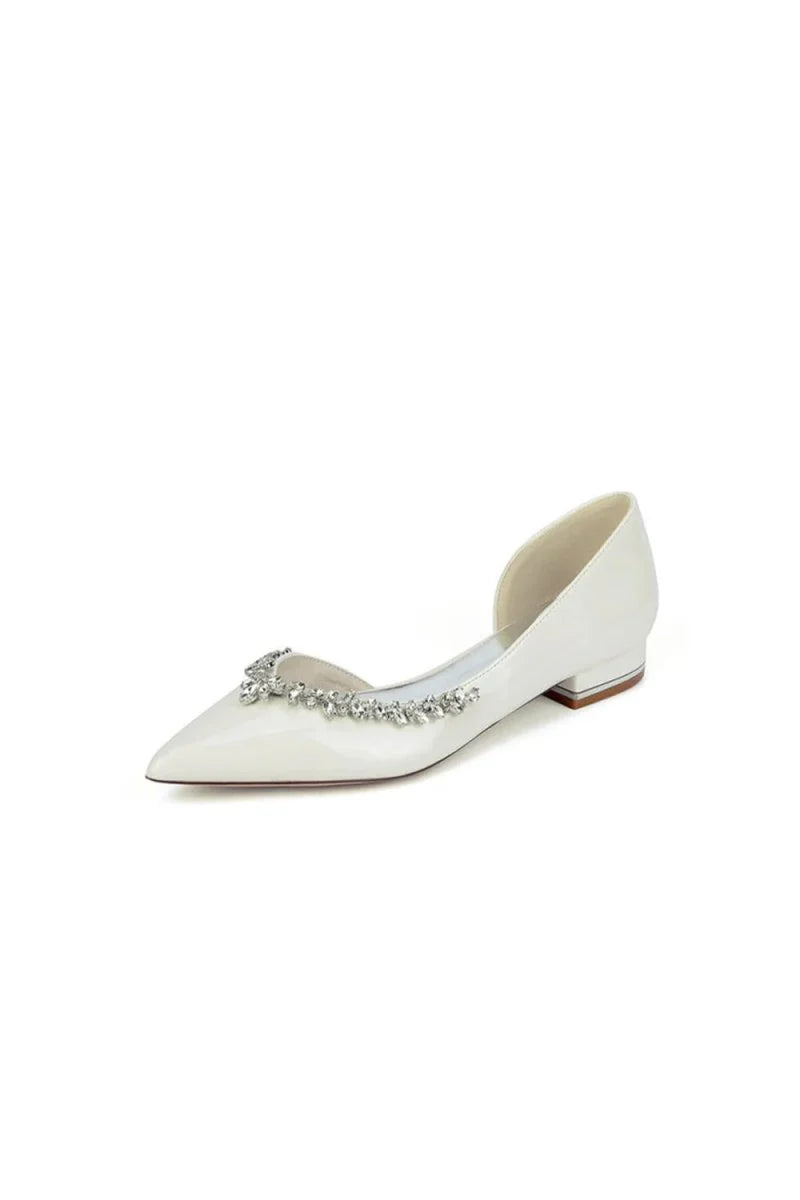 White Ballet Flats with Crystal Accent