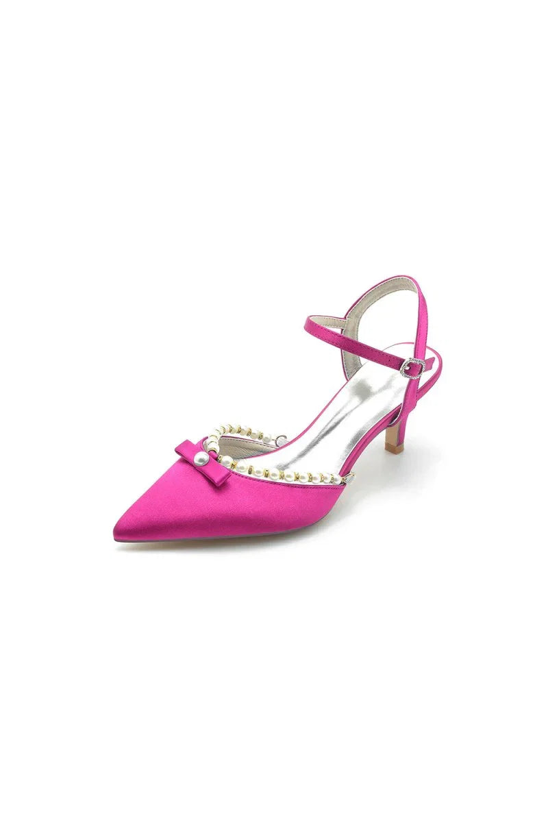 Pearl Satin Pointed Toe High Heels