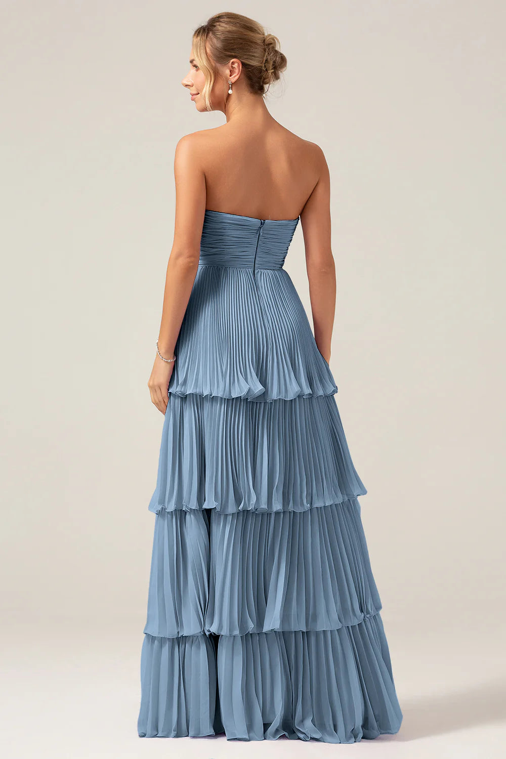 Dusty Sage A Line Sweetheart Tiered Chiffon Floor Length Dress